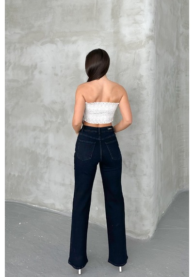 HLT Jeans Blue Black Kadın Wide Leg Jean Yüksek Bel Palazzo Likralı Esnek Kot Pantolon Jessica-2041 Blue Black