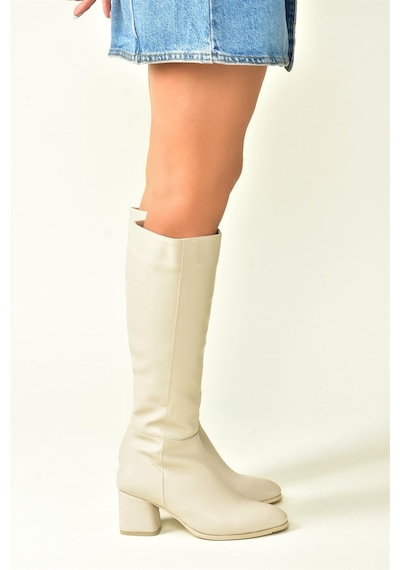 Fox Shoes Bej Alçak Topuklu Günlük Kadın Çizme J848300109 Bej