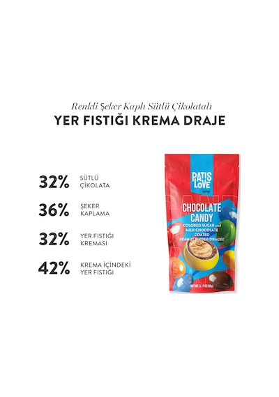 Patislove Renkli Şeker Kaplı Sütlü Çikolatalı Yer Fıstığı Draje, 90g