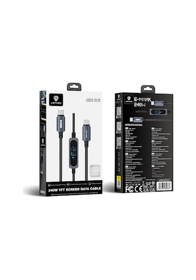 Lenyes Lc572 Tft Ekranlı Type-c To Type-c Data Ve Şarj Kablosu 240w 1.2m Siyah