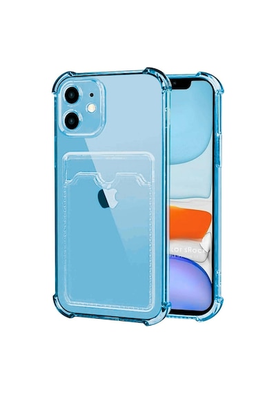 Apple Uyumlu iPhone 11 Kılıf Darbe Emici Köşe Korumalı Kartlıklı Cüzdanlı Silikon Kapak Mavi