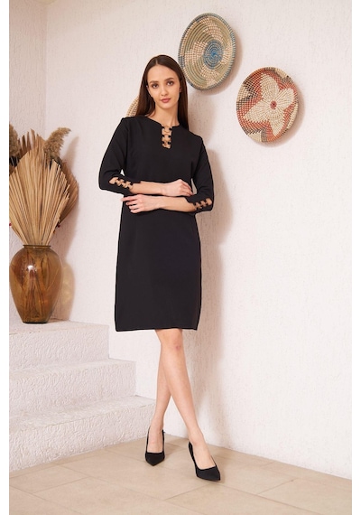 Darlin Moda Siyah Metal Aksesuar Detaylı Abiye Elbise Dm1014