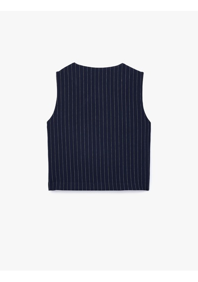 Koton Slim Fit Düğmeli Bisiklet Yaka Çizgili Yelek Beyaz Çizgili 7wak30012ek