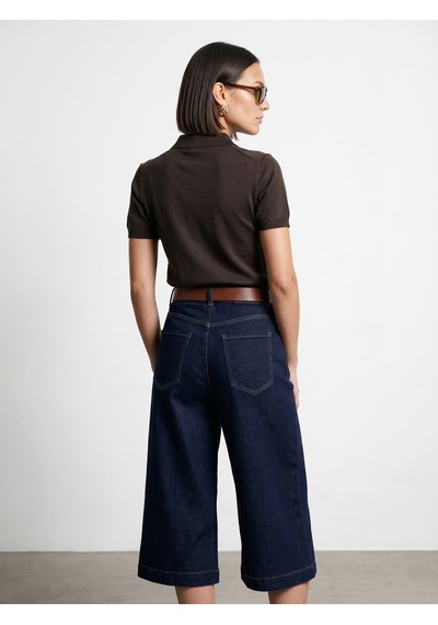 Dilvin 10874 Lyocell Karışımlı Polo Yaka Bluz-koyu Kahve