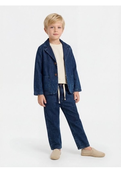 Zekids Erkek Çocuk Müslin Dokulu Rahat Kesim Pantolon-17144 Lacivert
