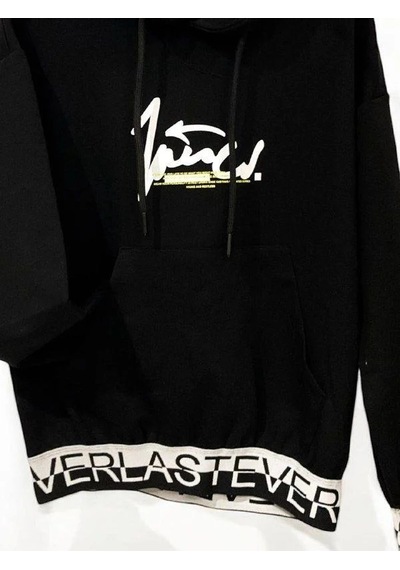 Ekkokids Çocuk Kapüşonlu Kind Yazılı Sweatshirt-14820 Siyah