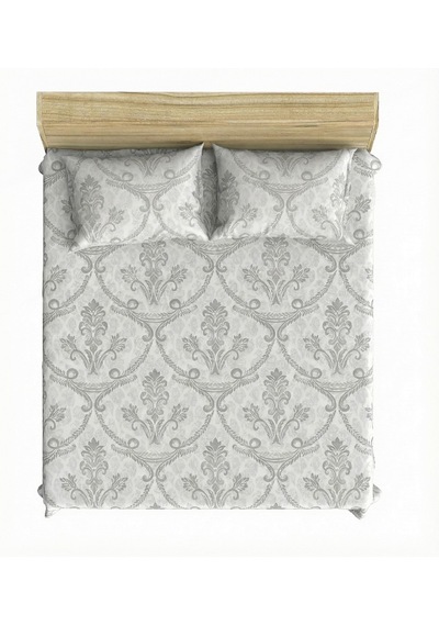 Maki Home %100 Pamuklu Çiçek Baskılı 180x200+2 50x70 Battal Boy Lastikli Çarşaf Ve Yastık Kılıfı Beyaz - Gri