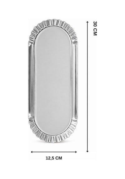 4'lü Oval Tırtıklı Paslanmaz Çelik Gümüş Kayık Sunum Tabağı 30 Cm