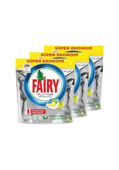 Fairy Platinum Limon Kokulu Bulaşık Makinesi Deterjanı Kapsülü 72 Yıkama X3 Adet