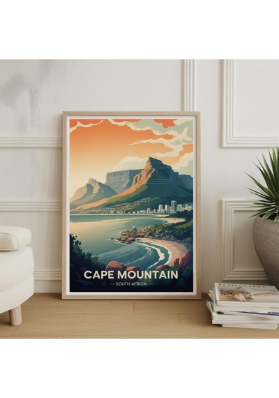 Cape Town Seyahat Posteri Güney Afrika Duvar Sanatı İkonik Manzara Baskısı
