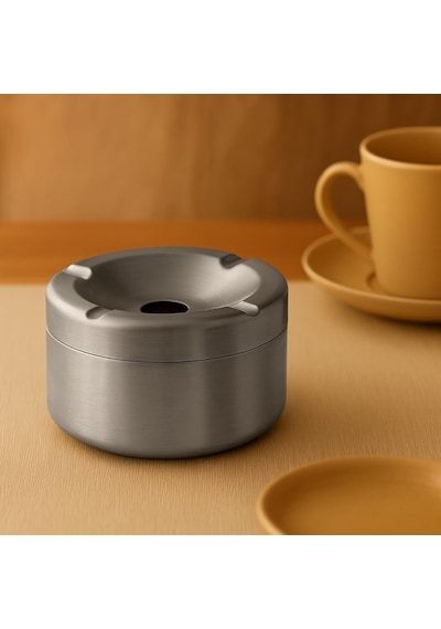 Paslanmaz Gri Çelik Masa,cafe,restoran Küllüğü Kokusuz, Kapaklı, Minimalist Ve Sağlam 9x7 Cm