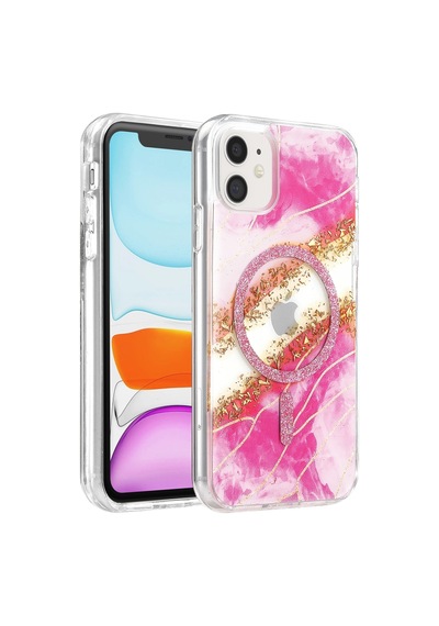 Onegif Apple İphone 11 Lotus Simli Magsafe Kapak - Pembe - Pembe