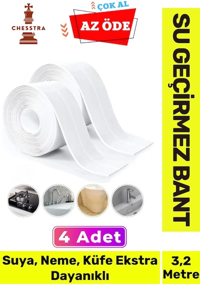 Özel Üretim Lavabo Tezgah Klozet Banyo Pencere Duş İzolasyon 3.2m Su Geçirmez Sızdırmaz Bant 4 Adet