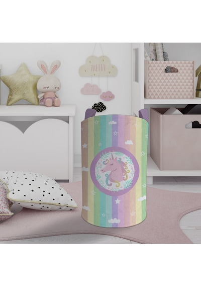 Mekta Home Bebek Ve Çocuk Odası Renkli Unicorn Desenli Oyuncak Sepeti Çok Renkli