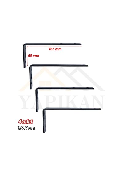 6x16.5cm- 4 Ad Siyah Modern Çelik Raf Altı Ayak - Raf Tutucu Aparat - Metal L Raf Demiri