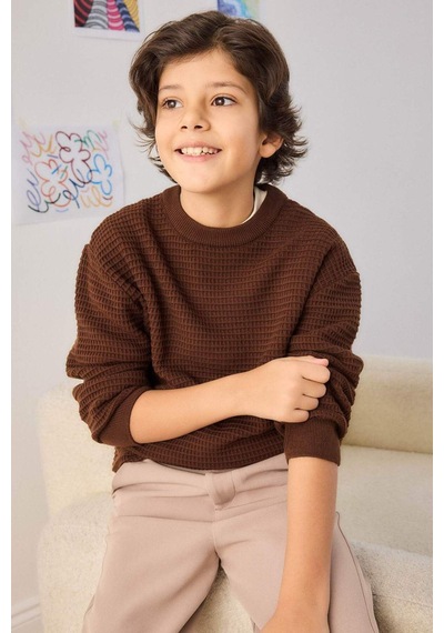 Defacto Erkek Çocuk Bisiklet Yaka Triko Kazak G4608a825cwbn340 Kahve-bn340