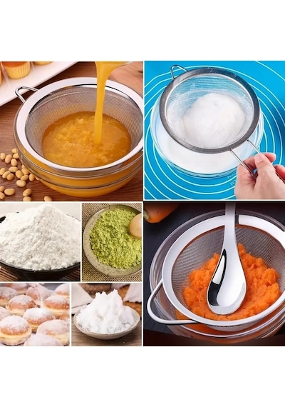 Mybru Paslanmaz Çelik Pratik 4'lü Çay Süzgeci Sebze Makarna Un Süzgeç Metalik Gri
