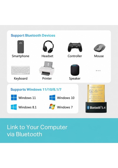 Tp-lınk Ub500 Bluetooth 5.4 Nano Usb Adaptör, Pc Notebook Laptop İçin Mini Bluetooth V5.4 Dongle, Kulaklık Hoparlör Klavye Mouse Gamepad Bağlantı Adaptörü, Windows 11/10/8.1/8/7 Uyumlu Tak Çalıştır