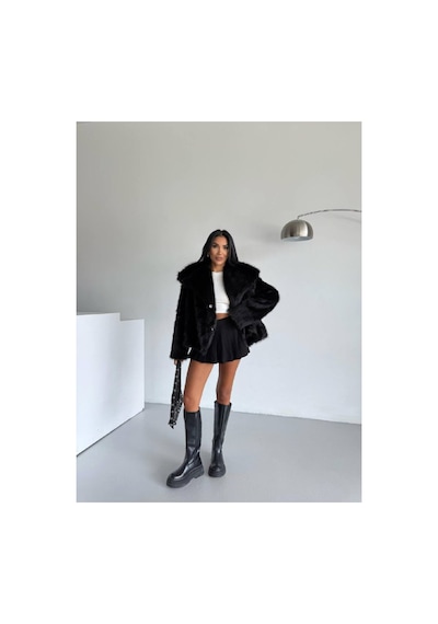 Asur Boutique Asur Butik Kadın Çıt Çıtlı Kalın Suni Kürk Siyah