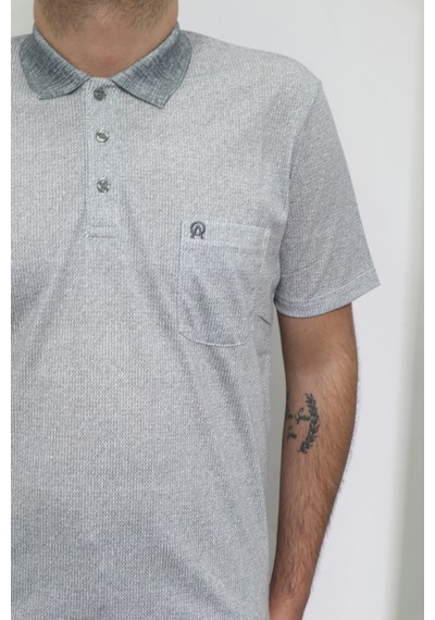 Santa Dmctekstil Erkek Kendinden Desenli Klasik Rahat Kalıp Tek Cepli Polo Yakalı T-shirt Haki