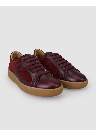 %100 Hakiki Süet Deri Bordo Kadın Spor Ayakkabı Bordo