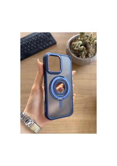 Apple iPhone Uyumlu 16 Standlı Ve Yüzüklü Magsafe Kılıf Soocase721 Siyah