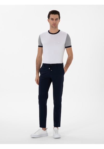 Cacharel Lacivert Slim Fit Beli Bağcıklı Esnek Klasik Pantolon