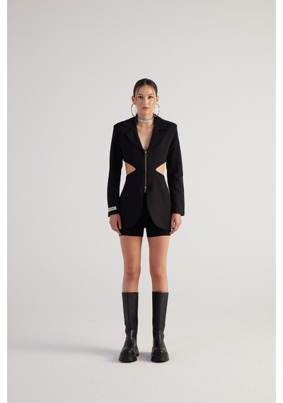Holly Lolly Bel Dekolteli Fermuarlı Voila Blazer Ceket Siyah