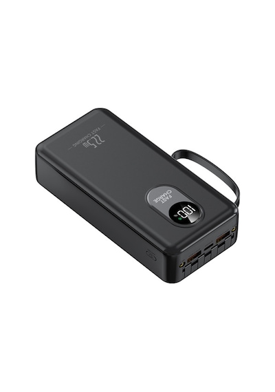30.000mah 22.5w 3a Hızlı Şarjlı Dahili Kablolu Lcd Göstergeli Hızlı Powerbank-1665 Siyah