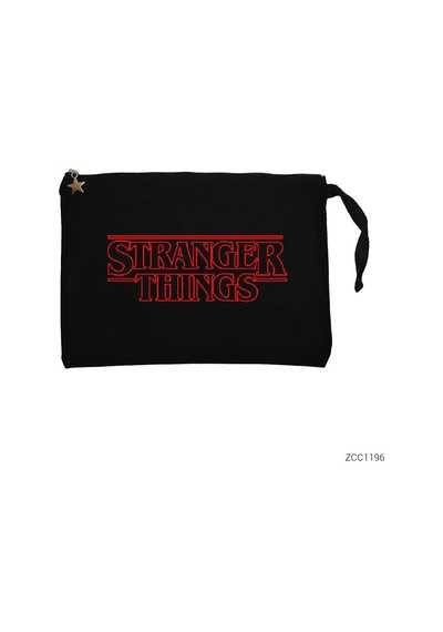 Stranger Things Logo Outline Siyah Clutch Astarlı Cüzdan / El Çantası