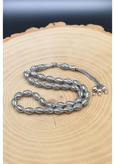 Erkek 925 Ayar Gümüş Kalem Işçilikli Oksitli Tesbih Orta Boy -22 Gr- 901352 Gümüş