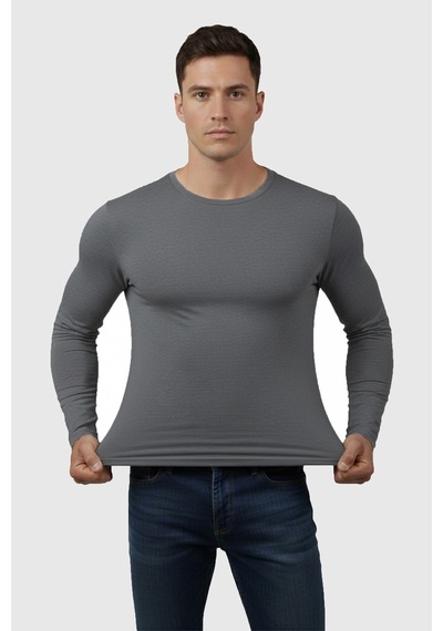 Rizzup Antrasit Dar Kalıp Likralı %90 Pamuk Erkek Sweatshirt Vücuda Oturan İnce Penye Sweat 2300423