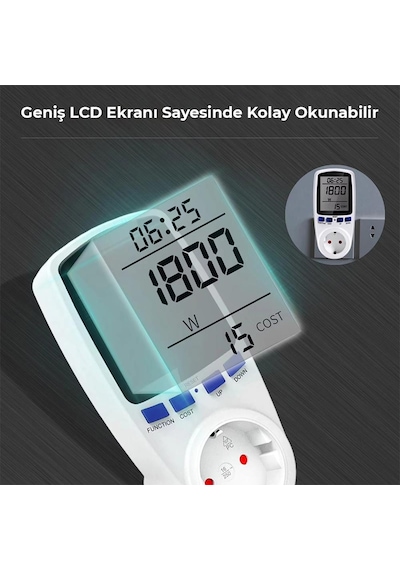 Dijital Wattmetre  Enerji Tüketim Sarfiyat Ölçer - 230V 16A 3680W