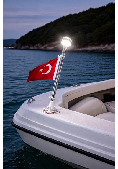Tekne Bayrak Direği Led Aydınlatmalı - Tekne Ve Botlar İçin, 40 Cm Uzunluk Paslanmaz