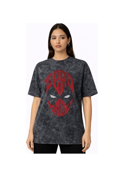 Tasarım Film Kahramanı Deadpool Maske Baskılı Unisex Oversize Vin Siyah
