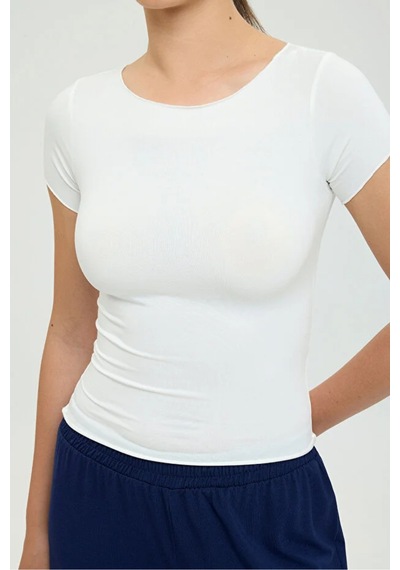Cloudymood Ultra Soft Kayık Yaka Kısa Kol Bluz Ekru - 892428873 Ekru