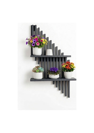 Modern Dekoratif Duvar Rafı - 70x40 Cm Yapışkanlı Askısız Montaj - Antrasit / Beyaz / Siyah Gri