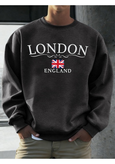 Startmore Startmorelondra İngiltere Bayrağı Baskı Kazak Erkekler Için Sonbahar Gevşek Gündelik Giyim Hipster Yum Antrasit