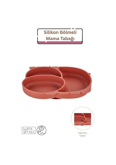 Silikon Bölmeli Mama Tabağı - Kiremit Rengi Kiremit