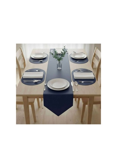 Kk Swords 4+1 Adet Deri Amerikan Servis+runner Set 4 Amerikan Servis -1 Runner Supla Decor Masa Decoru Lacivert