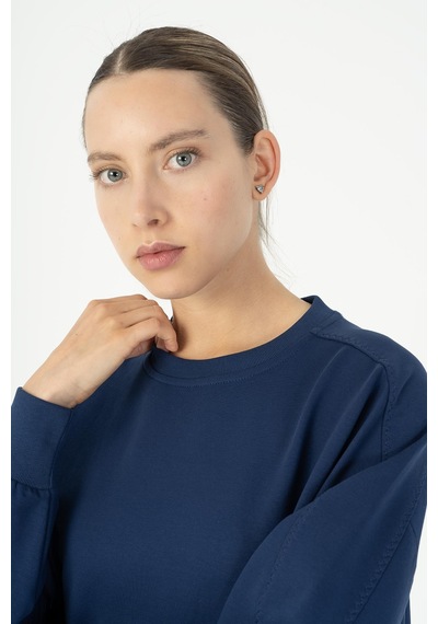 Maraton Oversize Kadın Bisiklet Yaka Açık Lacivert Sweatshirt Açık Lacivert
