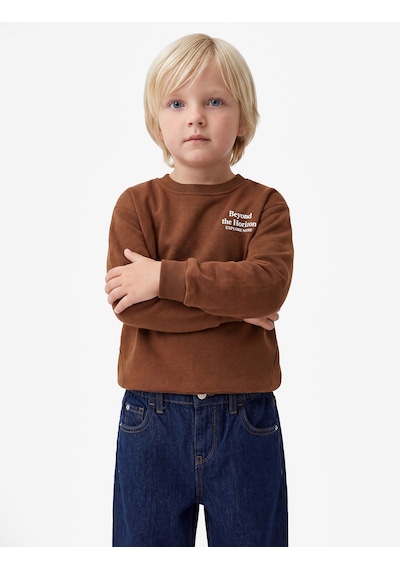 Koton Baskılı Şardonlu Pamuklu Bisiklet Yaka Uzun Kollu Sweatshirt Kahverengi 7wmb10125tk Kahve