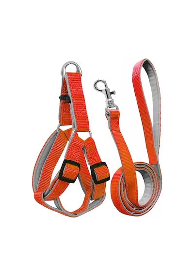 Gezdirme Kayışlı Dokuma Köpek Göğüs Tasma Seti 52 73-110 Cm Turuncu