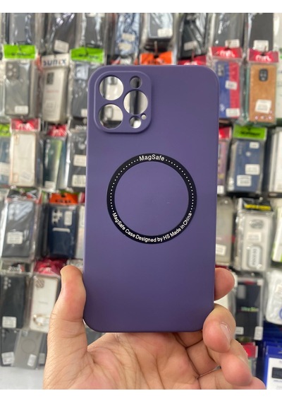 Apple Uyumlu iPhone 12 Pro Max Uyumlu Magsafe Özellikli Zoom Yumuşak İçi Kadife Kapak Mor -
