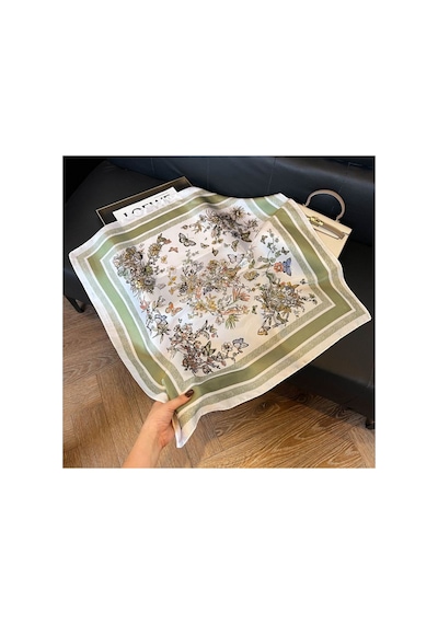 Inno 70x70 Cm Premium Saten Desenli Fular Beyaz
