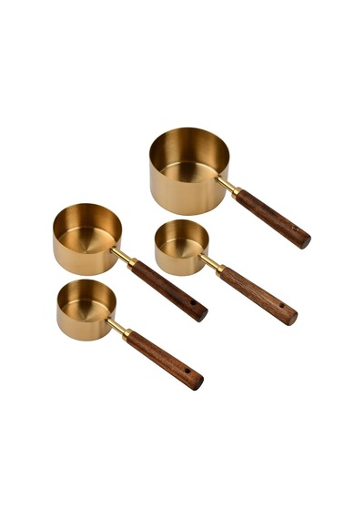 4'lü Ahşap Saplı Ölçü Kaşığı Seti 250/125/80/60 Ml Paslanmaz Metal Diğer