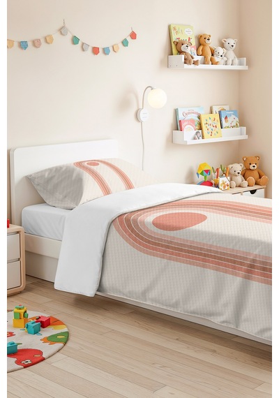 Evimde Bambaşka Pastel Gökkuşağı Kız Çocuk Pike Takımı - Minimal Pudra Krem Bebek Odası Yatak Örtüsü - 160x220  CM