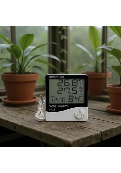 Htc-2 Dijital Termometre Sıcaklık Ve Nem Ölçer Higrometre Masa Alarm, Problu Dijital Termometre, Problu Sıcaklık V