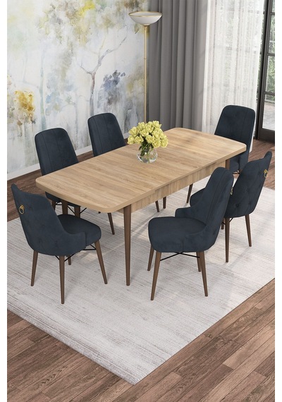 Mona Meşe Desen 80x132 Açılabilir Mdf Masa Yemek Odası Takımı, Mutfak Takımı 6 Adet Sandalye Meşe Masa - 6 Antrasit - Ceviz Ayak Mona Meşe Desen 80x132 Açılabilir Mdf Masa Yemek Odası Takımı, Mutfak Takımı 6 Adet Sandalye Meşe Masa - 6 Antrasit - Ceviz Ayak