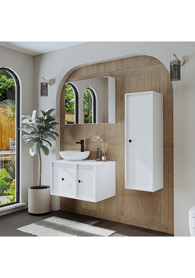 Lavabolu Mdf 75 Cm Çekmeceli Gusto Banyo Dolap + Aynalı Dlp Beyaz Mat Beyaz Lavabolu Mdf 75 Cm Çekmeceli Gusto Banyo Dolap + Aynalı Dlp Beyaz Mat Beyaz